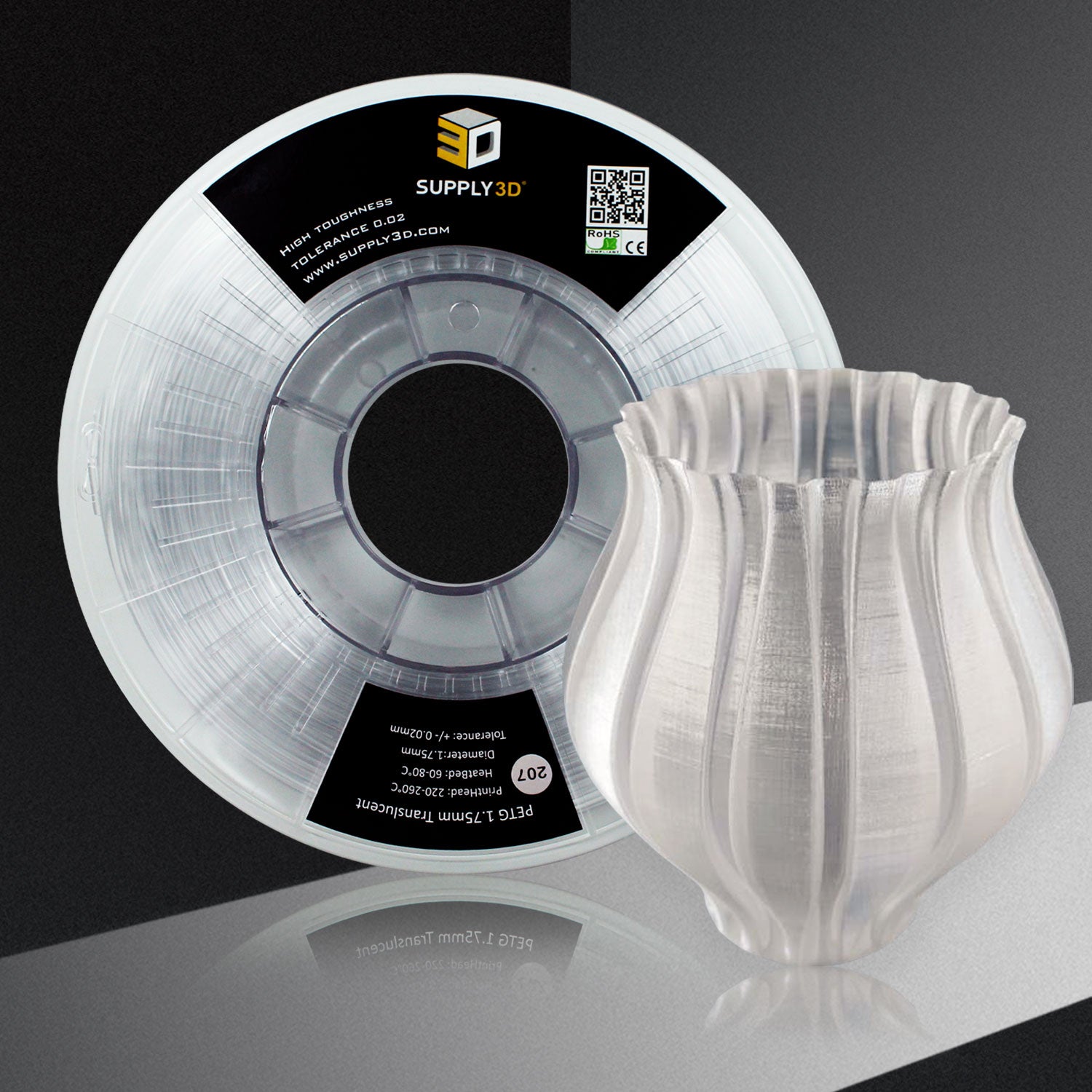 SUPPLY3D PETG 1.75MM 3D Filament 1KG Transparent
